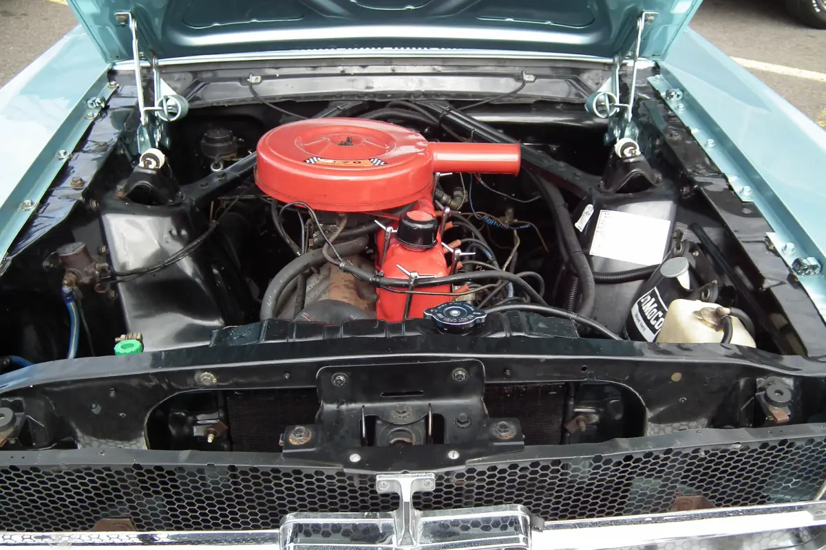 Ford 170 Inline 6, one of the Worst Mustang Engines. Image courtesy Wikimedia Commons: https://commons.wikimedia.org/wiki/Category:Ford_Thriftpower_engine#/media/File:1964%C2%BD_Ford_Mustang_coupe_(7708076474).jpg