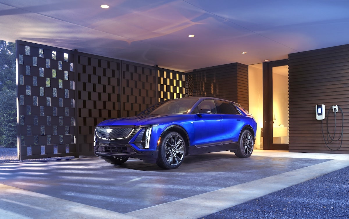 Blue 2026 Cadillac Lyriq Sport viewed from the front