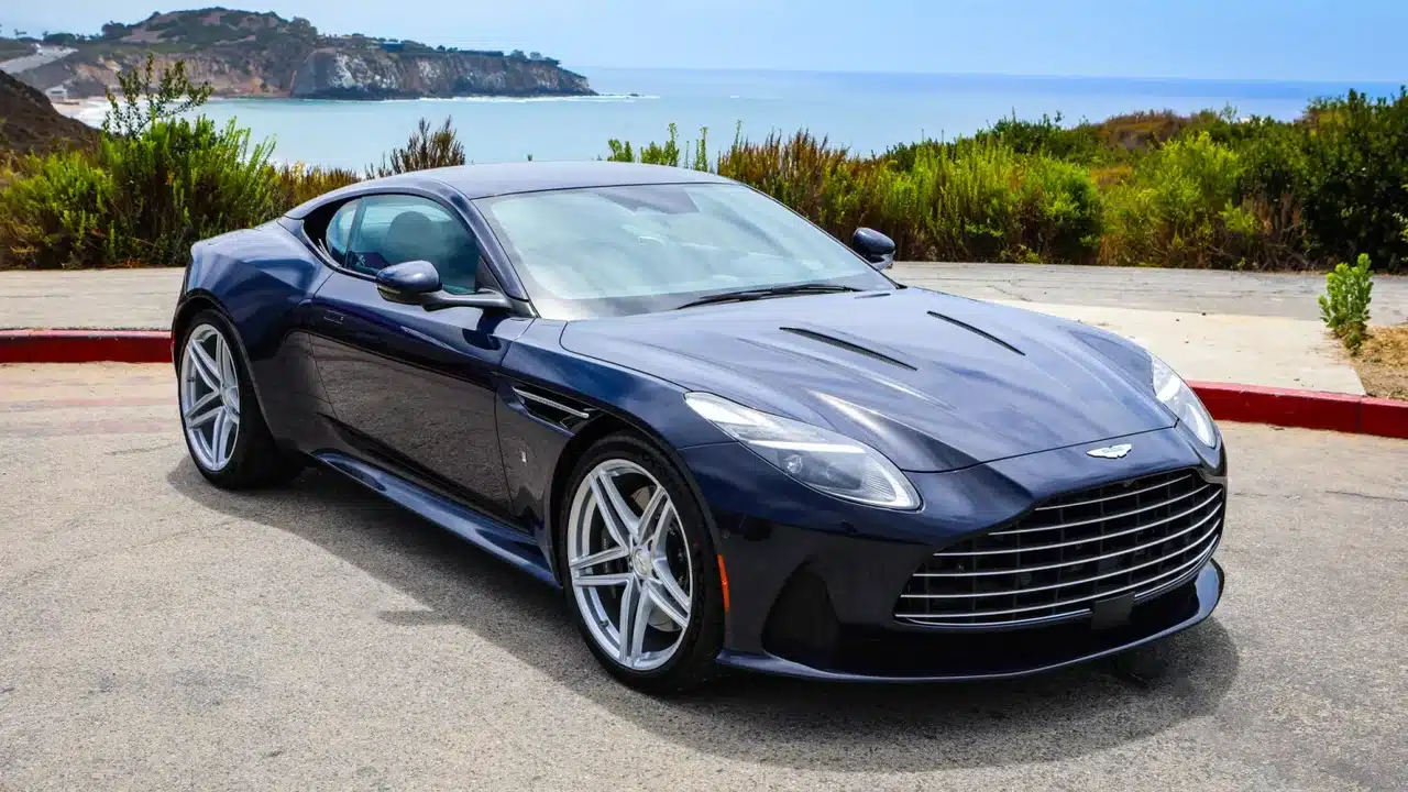 Blue Aston Martin DB12 Heritage Edition coupe