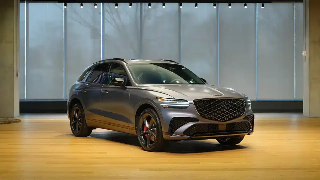 2027 Genesis GV70 Prestige Graphite front three-quarter view