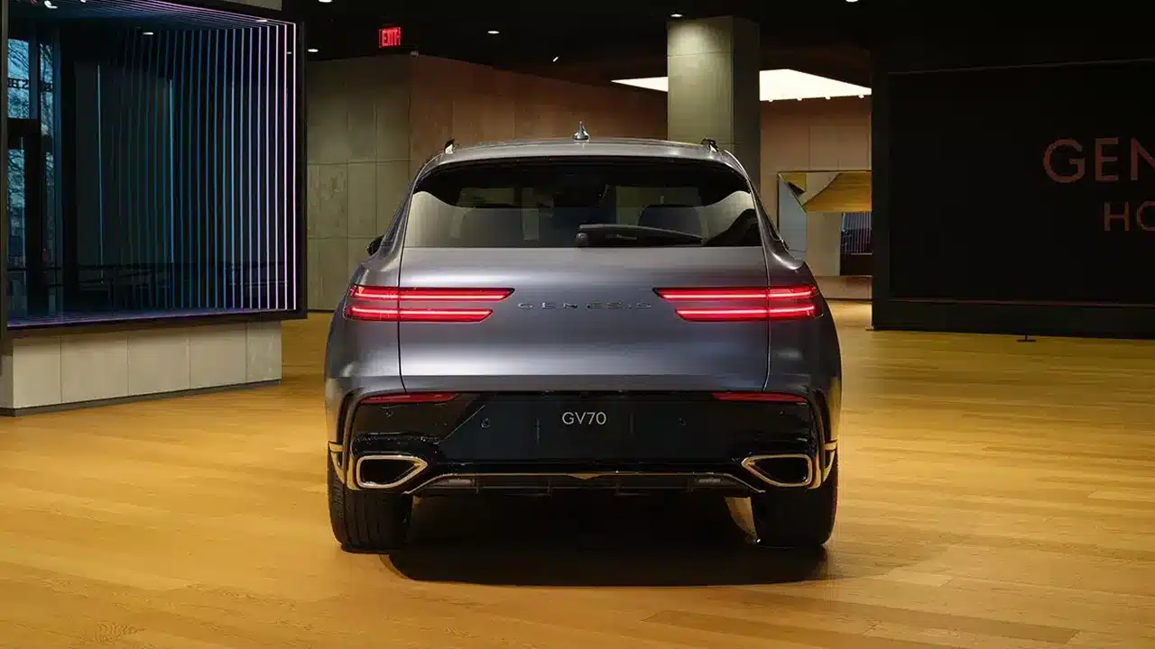 Rear view of the Genesis GV70 Prestige Graphite