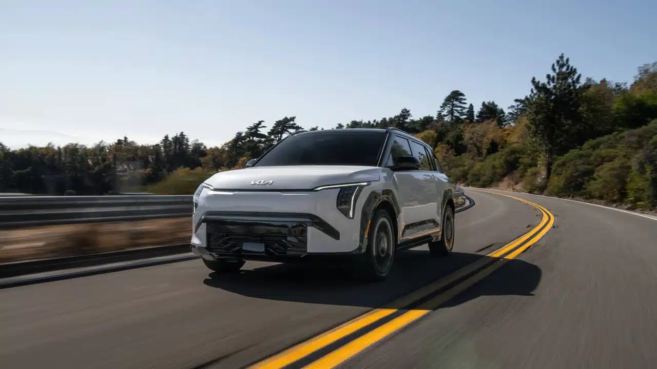 2027 Kia EV3 on a winding road