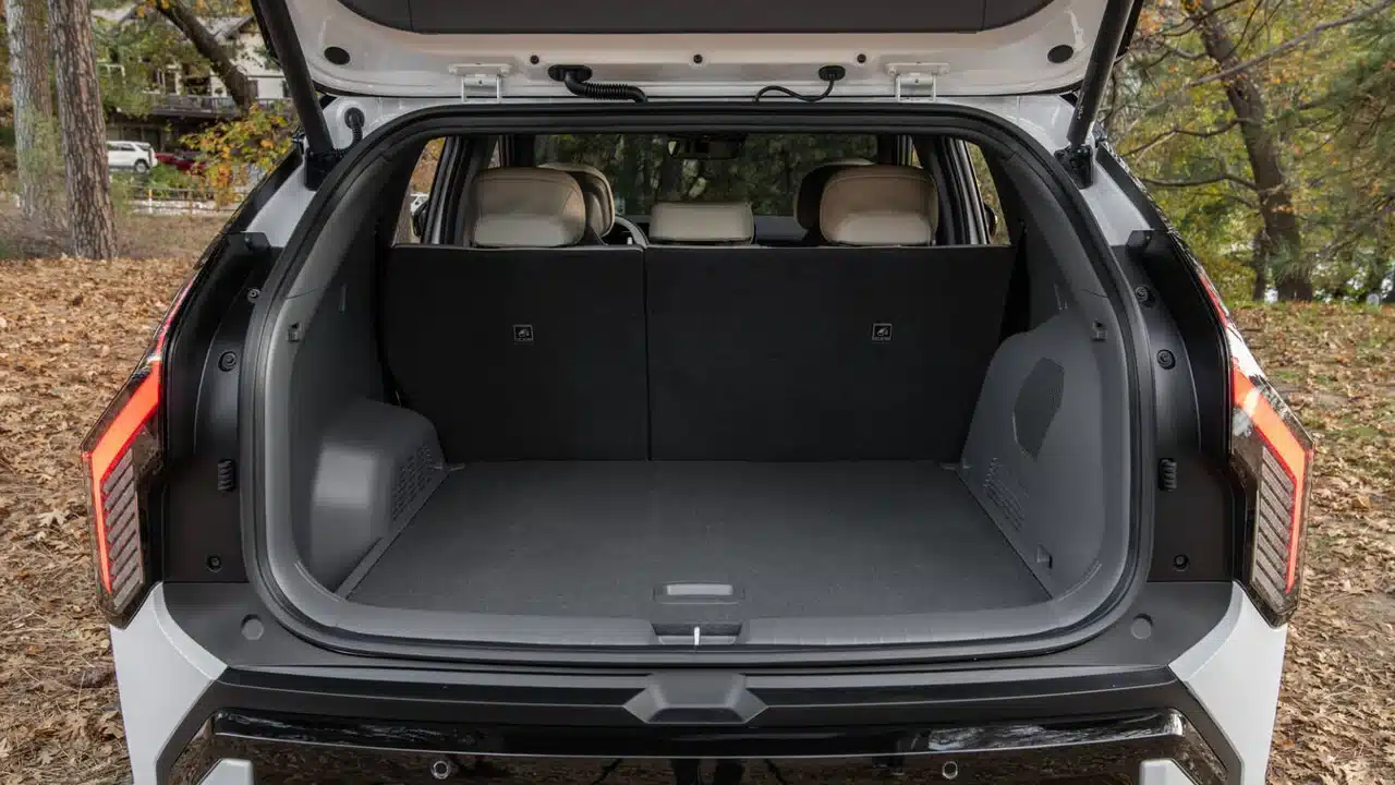 2027 Kia EV3 cargo area with rear seats upright