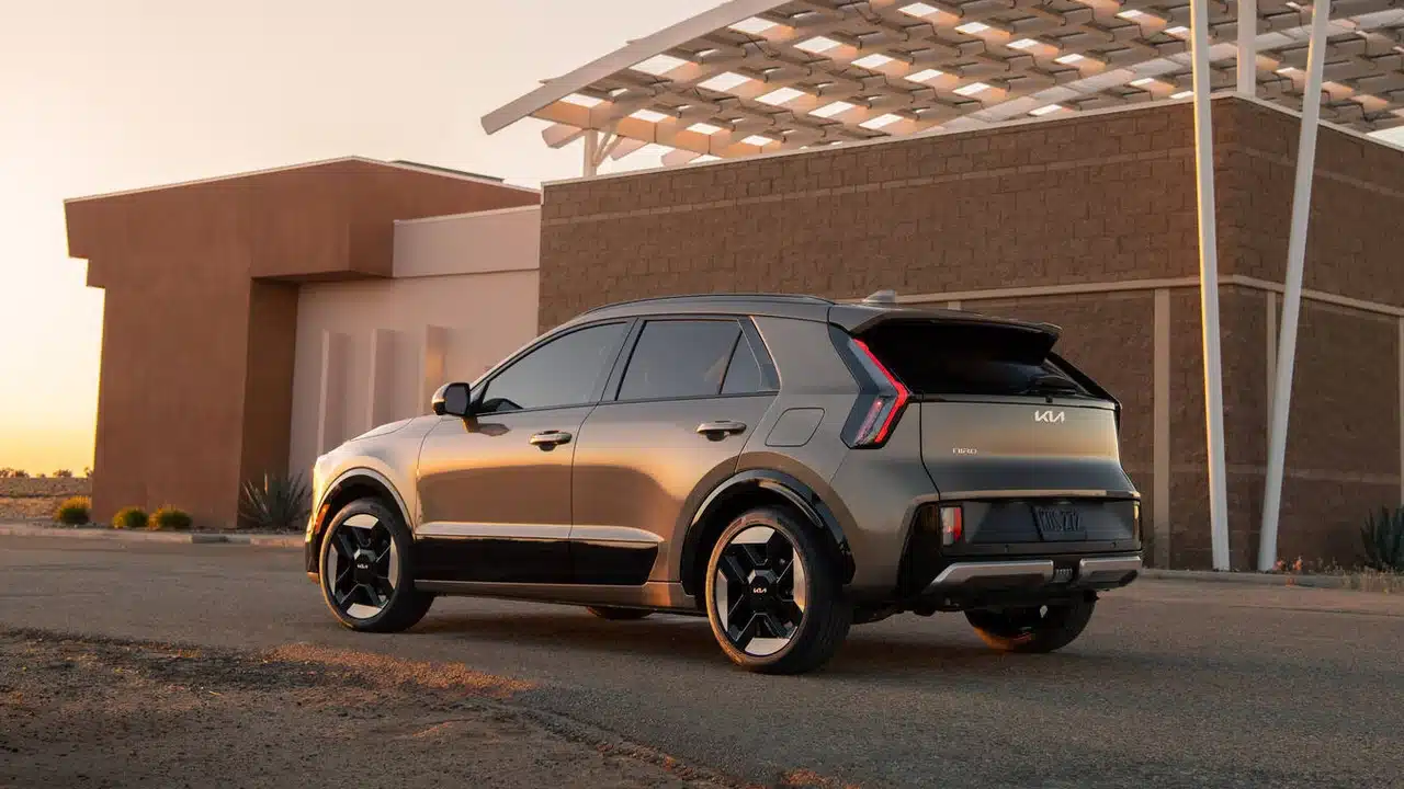 2027 Kia Niro hybrid rear three-quarter view