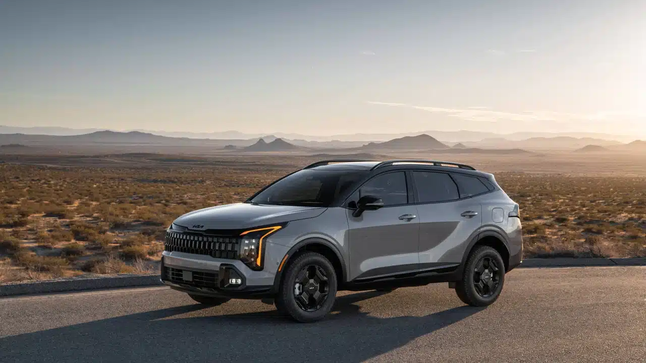 2027 Kia Sportage parked beside a desert road