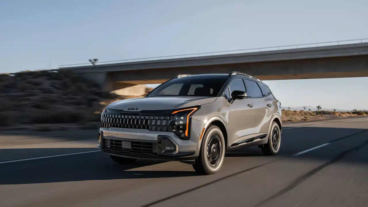 2027 Kia Sportage driving on a paved road