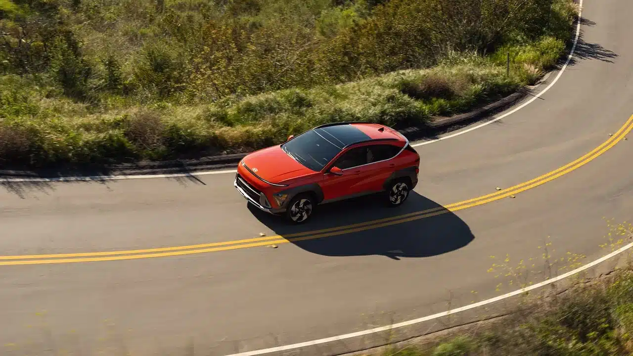 Hyundai Kona Limited driving on a winding road