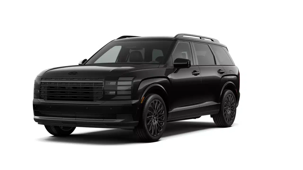 Front three-quarter rendering of the 2027 Hyundai Palisade Hybrid Calligraphy Black Ink