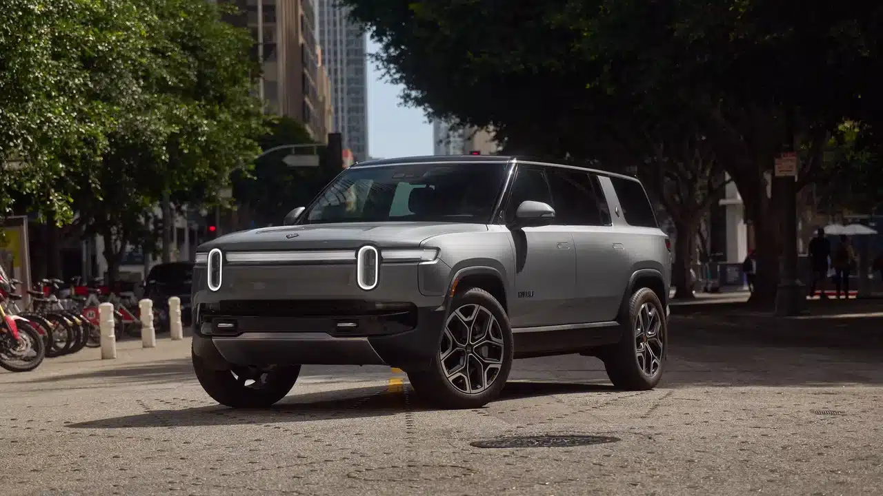 2027 Rivian R1S parked on a city street