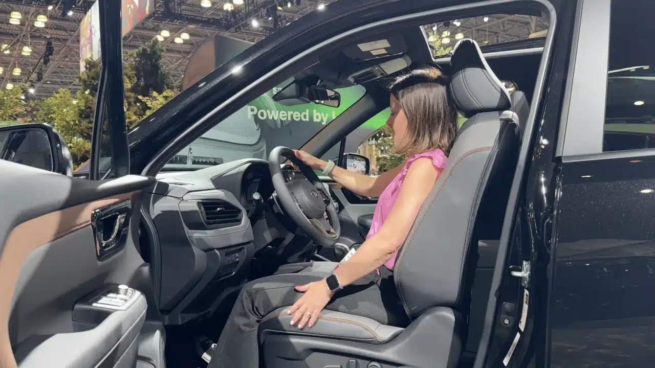 Jill Ciminillo adjusts the Subaru Forester driving position