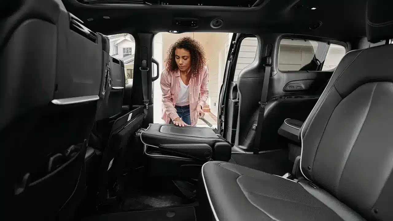 Chrysler Pacifica second-row Stow n Go seat folding into the floor