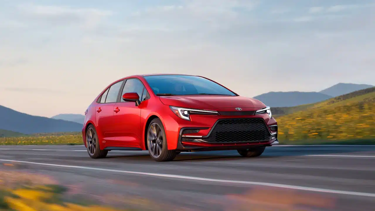 Red 2027 Toyota Corolla 60th Anniversary Special Edition on a road