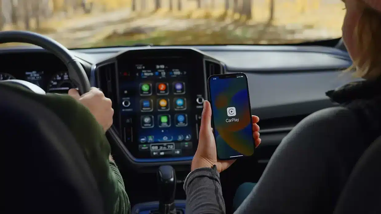 2026 Subaru Crosstrek cabin with vertical touchscreen and smartphone integration