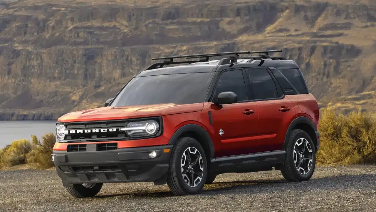 Red Ford Bronco Sport with roof rack