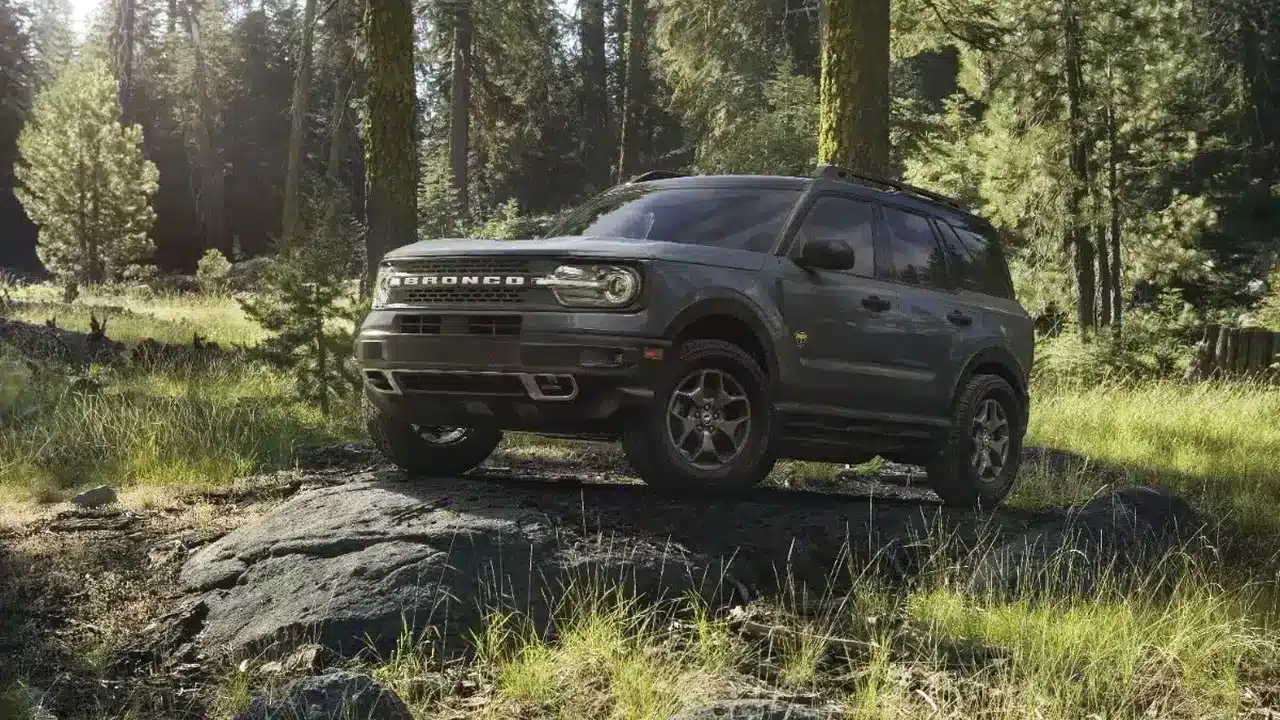 Ford Bronco Sport on a wooded trail