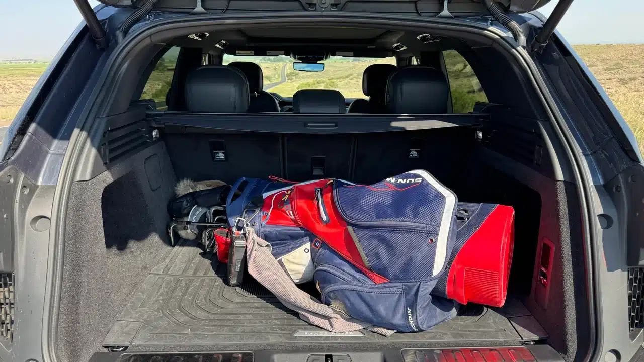 Golf clubs in the Range Rover Sport cargo area