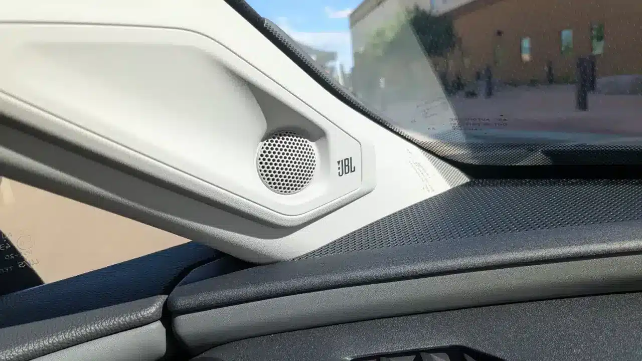 JBL tweeter beside the RAV4 windshield pillar