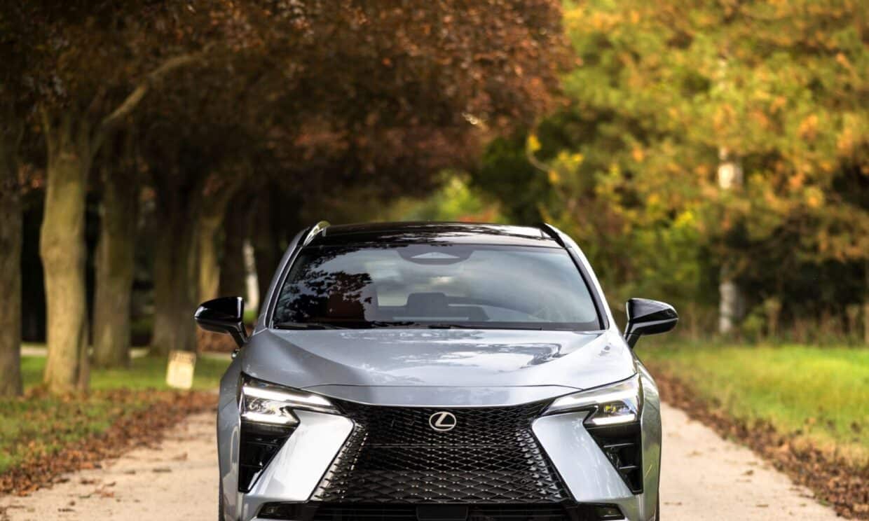 Front view of the silver 2027 Lexus NX 350h Luxury