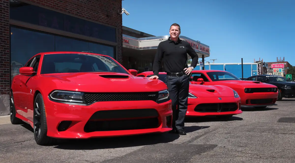 Tim Kuniskis with the 2015 Dodge Charger and Challenger SRT Hellcat and Viper